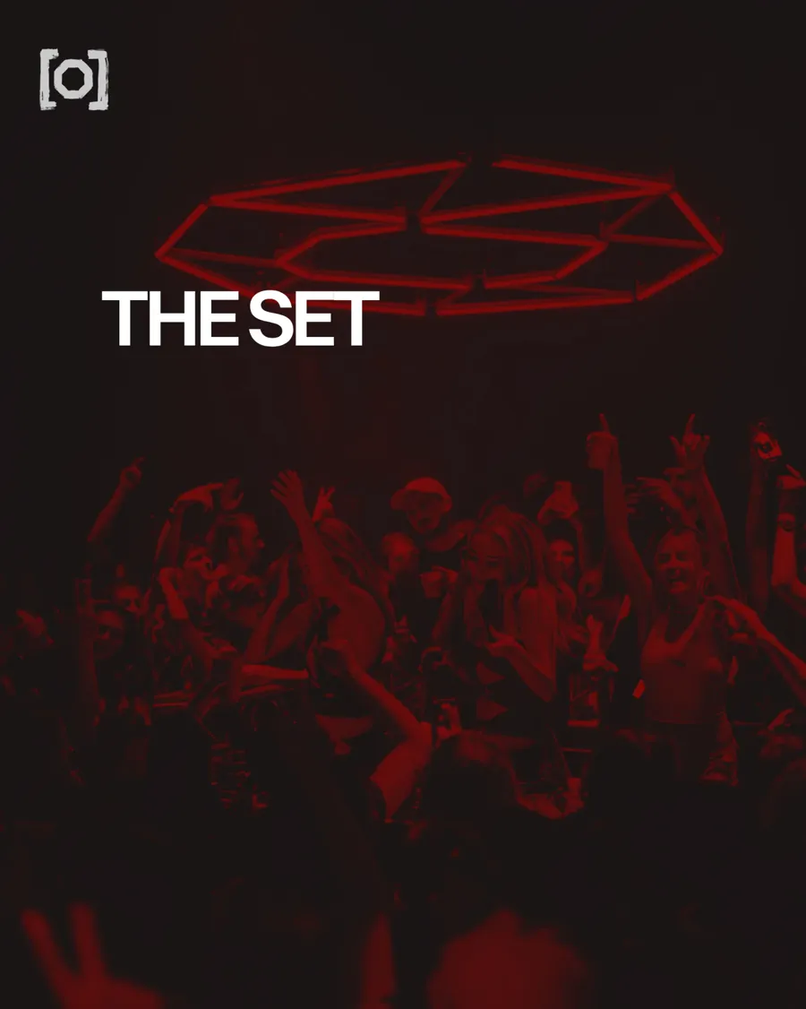 THE SET: the after-hours crowd under a red octagon light rig